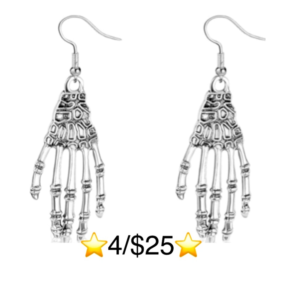Skeleton Hand Dangling Drop Halloween Silver Tone Alloy/Stainless Steel Earrings